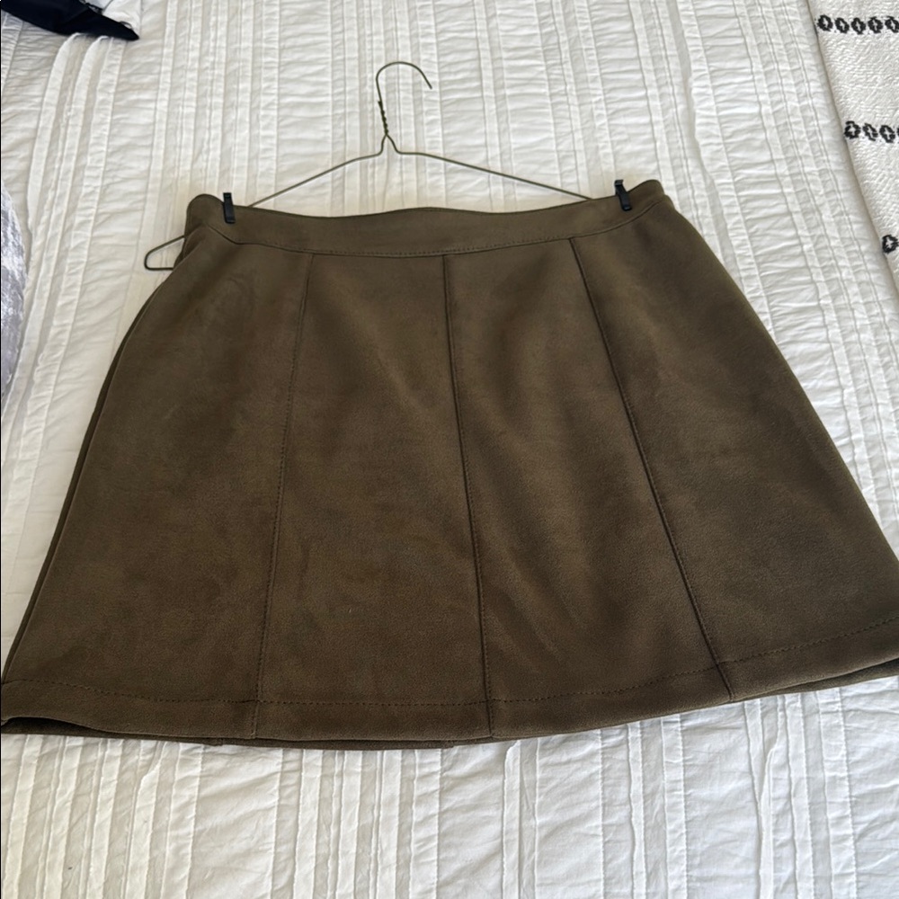 Anthropologie Olive Suede Mini Skirt